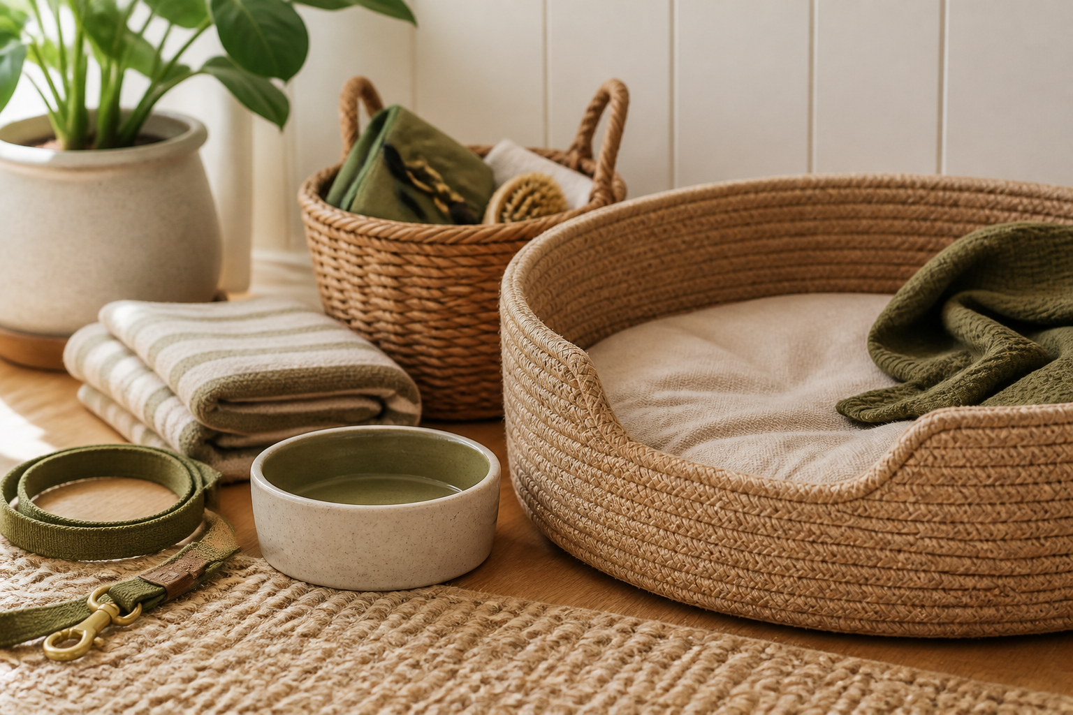 Tidy pet corner with practical pet care essentials