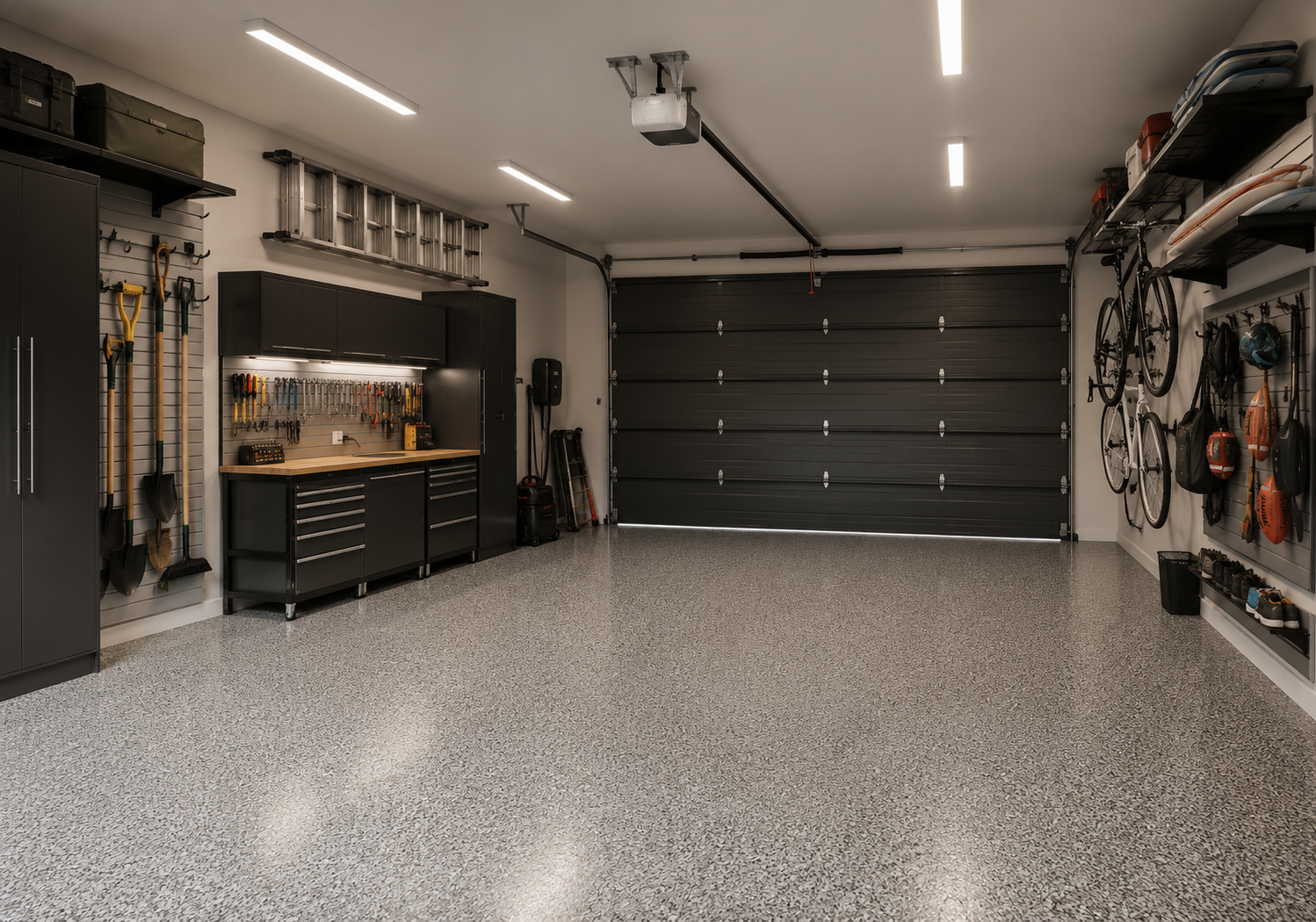 Organised Australian garage with storage and utility essentials